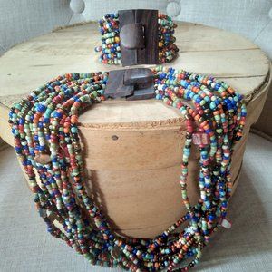 New Multi Color Boho Seed Bead Necklace & Bracelet